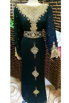 Navy Blue Zari Stone Work Georgette Islamic Style Beads Embedded Partywear Kaftan Long Gown Evening wear Dubai kaftan