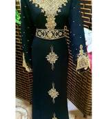 Navy Blue Zari Stone Work Georgette Islamic Style Beads Embedded Partywear Kaftan Long Gown Evening wear Dubai kaftan