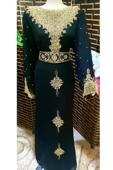 Navy Blue Zari Stone Work Georgette Islamic Style Beads Embedded Partywear Kaftan Long Gown Evening wear Dubai kaftan