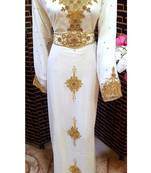 White Zari Stone Work Georgette Islamic Style Beads Embedded Partywear Kaftan Long Gown Evening wear Dubai kaftan