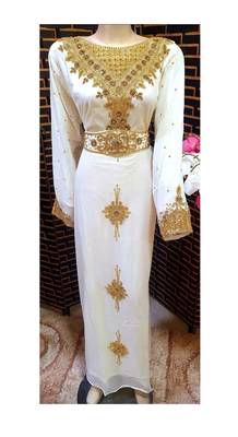 White Zari Stone Work Georgette Islamic Style Beads Embedded Partywear Kaftan Long Gown Evening wear Dubai kaftan 3