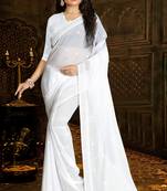 White embroidered georgette saree with blouse