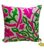 Fuchsia & Green Bold Embroidered Cushion Cover