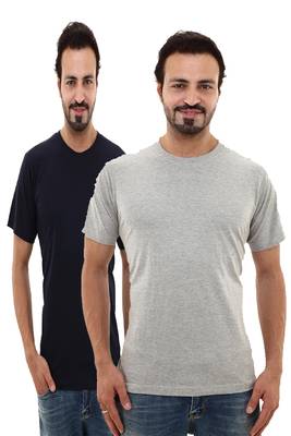 Multicolor plain cotton men-tshirts in Grey, Navy Blue  1