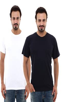 Multicolor plain cotton men-tshirts in White, Navy Blue  1