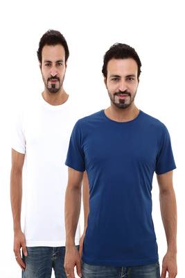 Multicolor plain cotton men-tshirts in White, Royal Blue  1