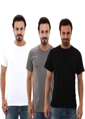 Multicolor plain cotton men-tshirts in Grey, Black, White  1