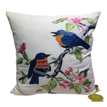 Blue Birds Embroidered Cushion Cover 1