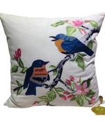 Blue Birds Embroidered Cushion Cover