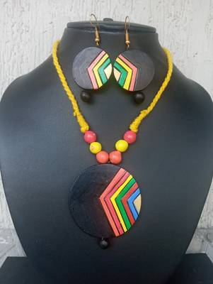 RozMili Handmade Black terracotta-jewelry pendant set 4