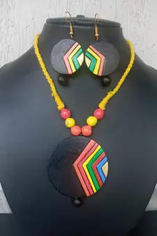 RozMili Handmade Black terracotta-jewelry pendant set