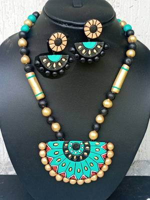 RozMili Handmade Brown terracotta-jewelry Necklace set 4