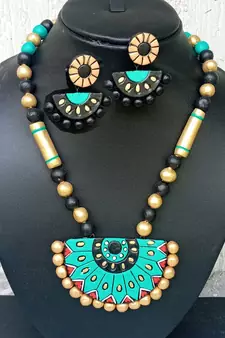 RozMili Handmade Brown terracotta-jewelry Necklace set