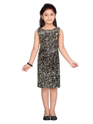 Gold embroidered blended cotton girls-dresses 1