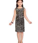 Gold embroidered blended cotton girls-dresses