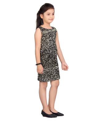 Gold embroidered blended cotton girls-dresses 2