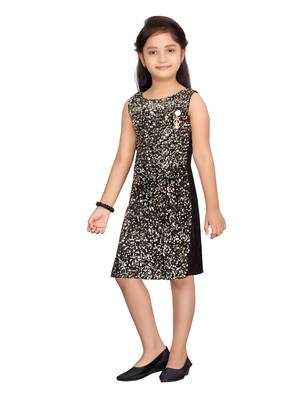 Gold embroidered blended cotton girls-dresses 3