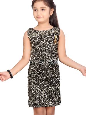 Gold embroidered blended cotton girls-dresses 5