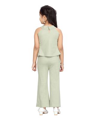Green plain blended cotton girls-dresses 4
