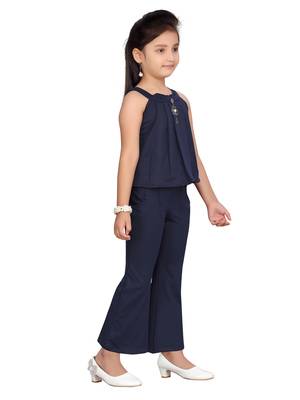 Blue plain blended cotton girls-dresses 2
