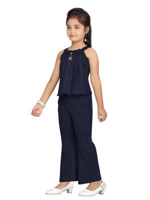 Blue plain blended cotton girls-dresses 3