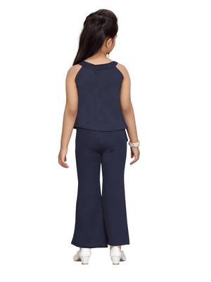 Blue plain blended cotton girls-dresses 4