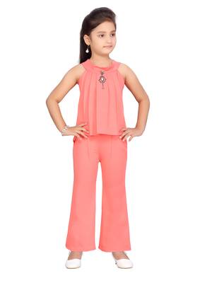 Orange plain blended cotton girls-dresses 1