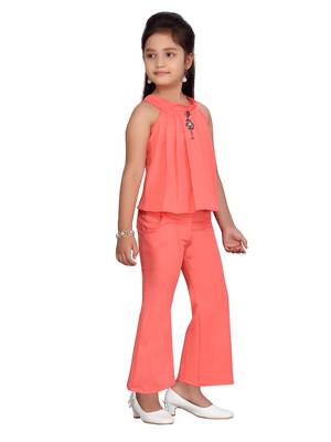 Orange plain blended cotton girls-dresses 2