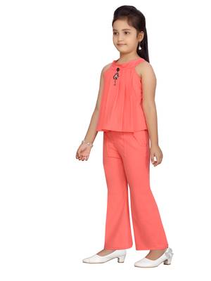 Orange plain blended cotton girls-dresses 3