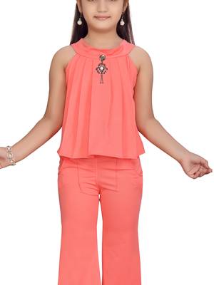 Orange plain blended cotton girls-dresses 5