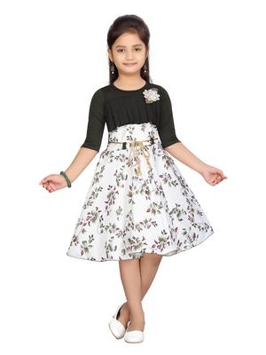 Green plain blended cotton girls-dresses 1