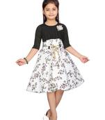 Green plain blended cotton girls-dresses