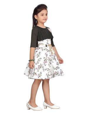 Green plain blended cotton girls-dresses 2