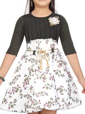 Green plain blended cotton girls-dresses 5