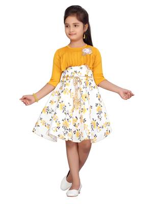 Yellow plain blended cotton girls-dresses 1