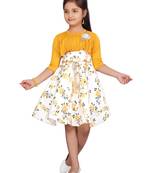 Yellow plain blended cotton girls-dresses