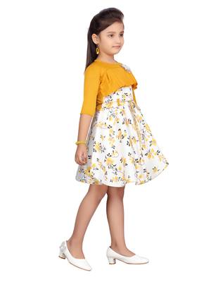 Yellow plain blended cotton girls-dresses 2