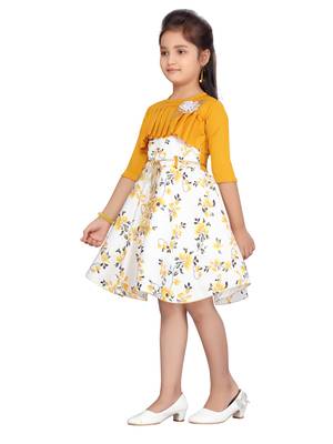 Yellow plain blended cotton girls-dresses 3