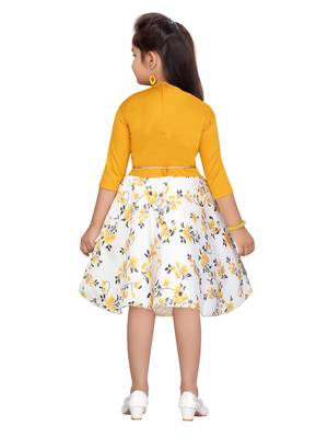 Yellow plain blended cotton girls-dresses 4