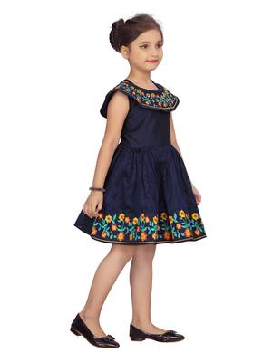 Blue plain silk girls-dresses 2