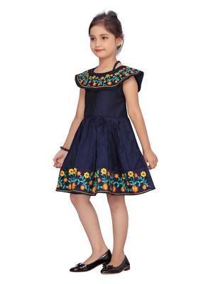 Blue plain silk girls-dresses 3