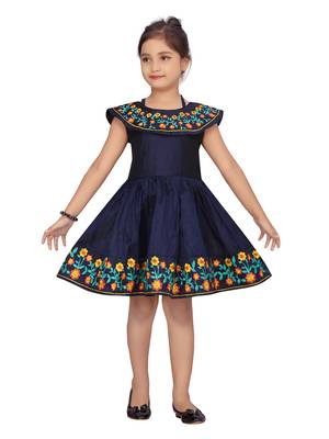 Blue plain silk girls-dresses 5