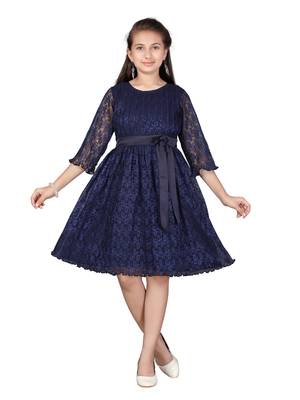 Blue plain net kids-frocks 1