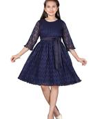 Blue plain net kids-frocks