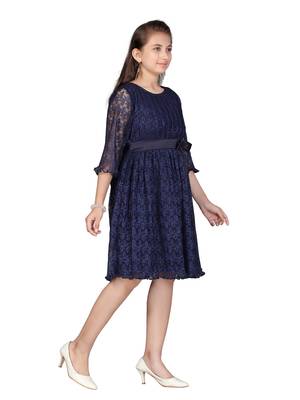 Blue plain net kids-frocks 2