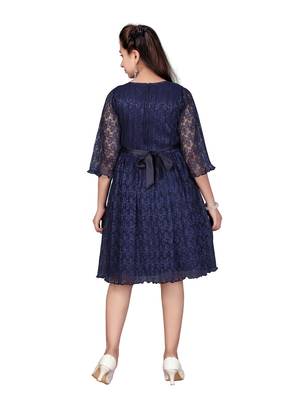 Blue plain net kids-frocks 4