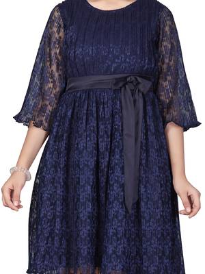Blue plain net kids-frocks 5