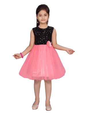 Red embroidered net kids-frocks 1