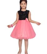 Red embroidered net kids-frocks