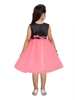 Red embroidered net kids-frocks 4
